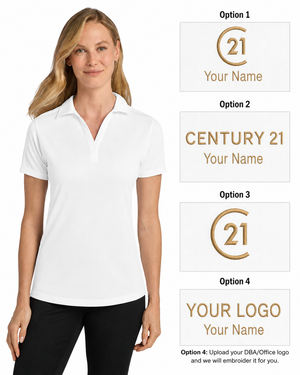 DBA Ladies White Diamond Jacquard Polo | Custom Embroidered