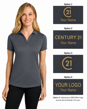 DBA Ladies Slate Grey Diamond Jacquard Polo | Custom Embroidered
