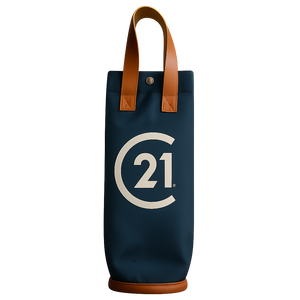 C21 Black Insulated Wine Tote with Tan Vegan Leather Handles