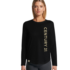 Wordmark Black Curved LS Tee - Ladies