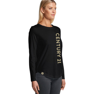 Wordmark Black Curved LS Tee - Ladies