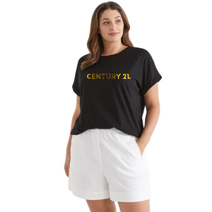 Roll Sleeve Black Tee with Metallic Gold Logo - C21 Collection