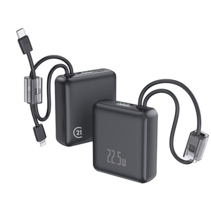 Mini Black Power Bank 10,000mAh with Built-in Cable – Fast Charging, Ultra Slim - NEW