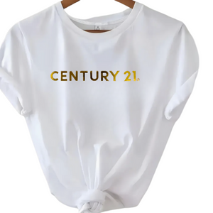 Roll Sleeve White Tee with Metallic Gold Logo - C21 Collection