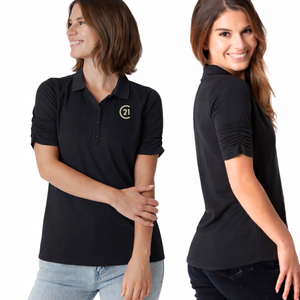 Ladies Black Ruched Sleeve Polo | New Season